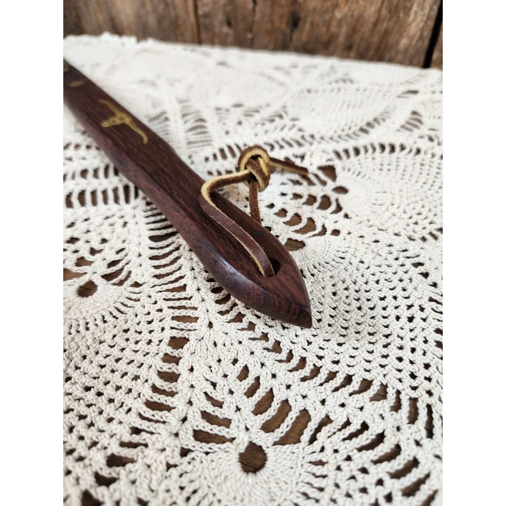 Vintage Utica Super Edge Steak Knife Longhorn Steer Medallion Wood Handle USA